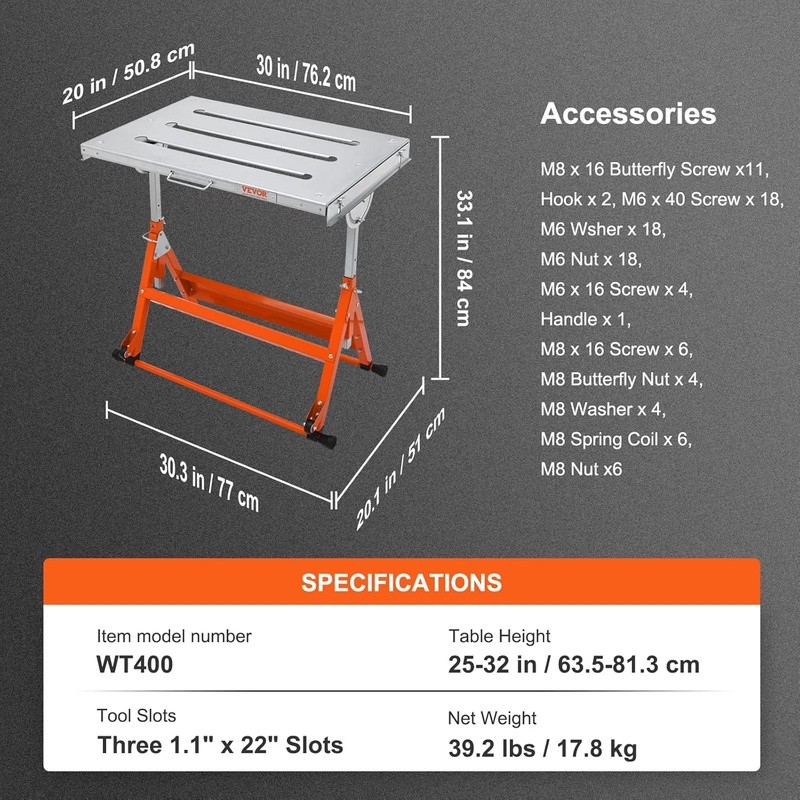 Adjustable Carbon Steel Welding Table W/ Locking Slots & Easy Assembly New