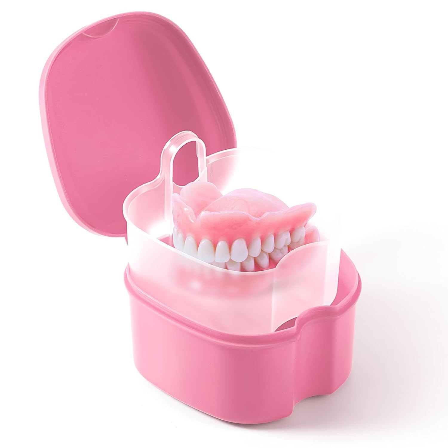 Compact Denture Bath Cup with Built-in Strainer for Effortless Hygiene – Pink