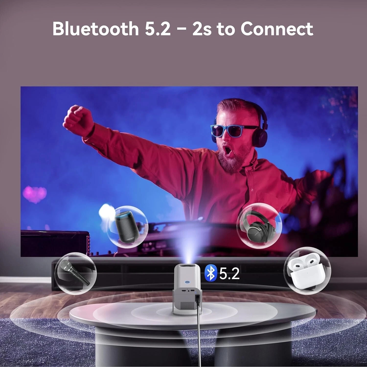 Polocsh Mini Projector with WiFi and Bluetooth, Portable Projector 1080P Support