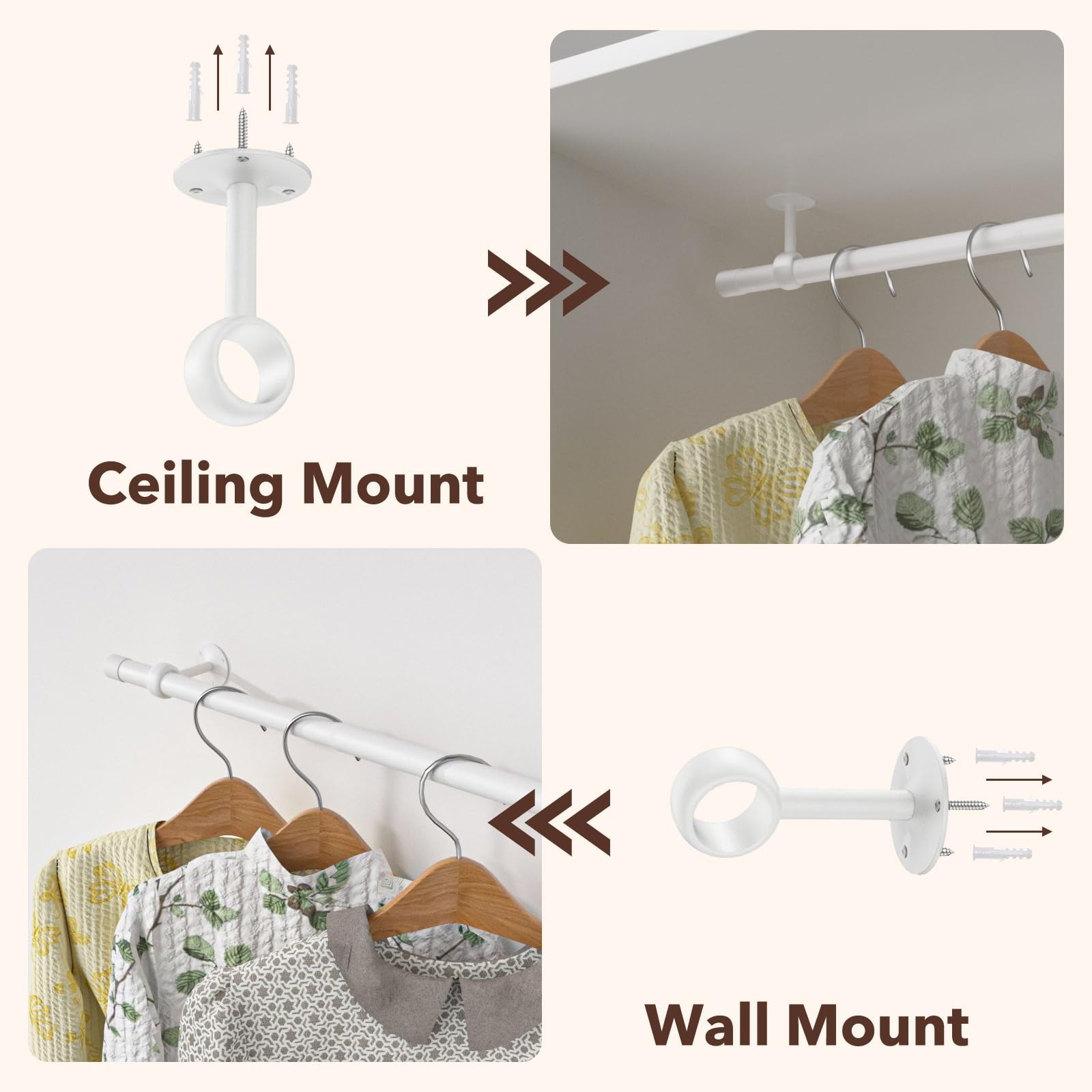 Closet Rod, Closet Rods for Hanging Clothes, 17 to 52 inch Adjustable Ceiling...