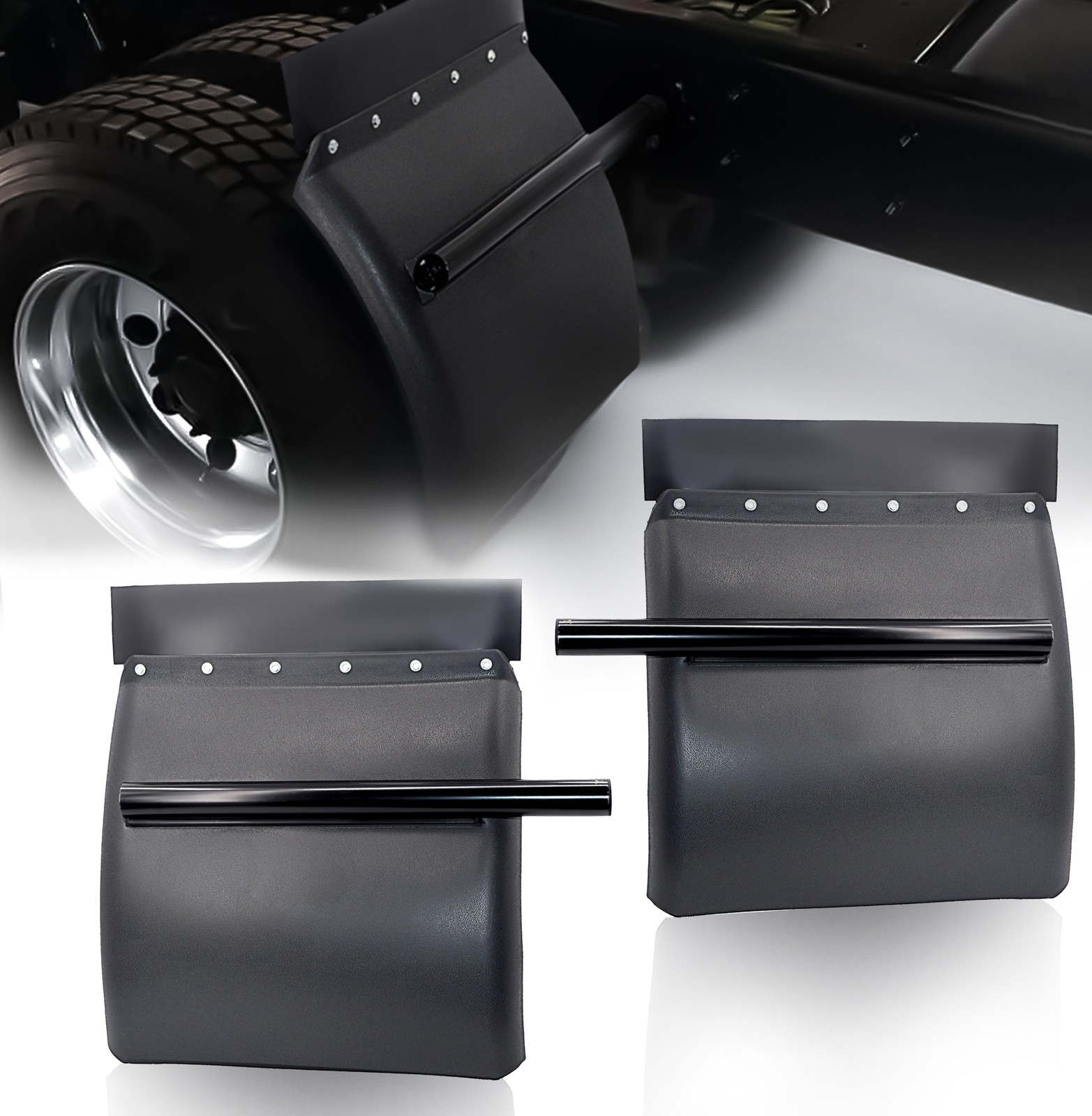 TORQUE Quarter Fenders For Semi Truck, 24” x 24” Heavy-Duty Black Poly Quarter