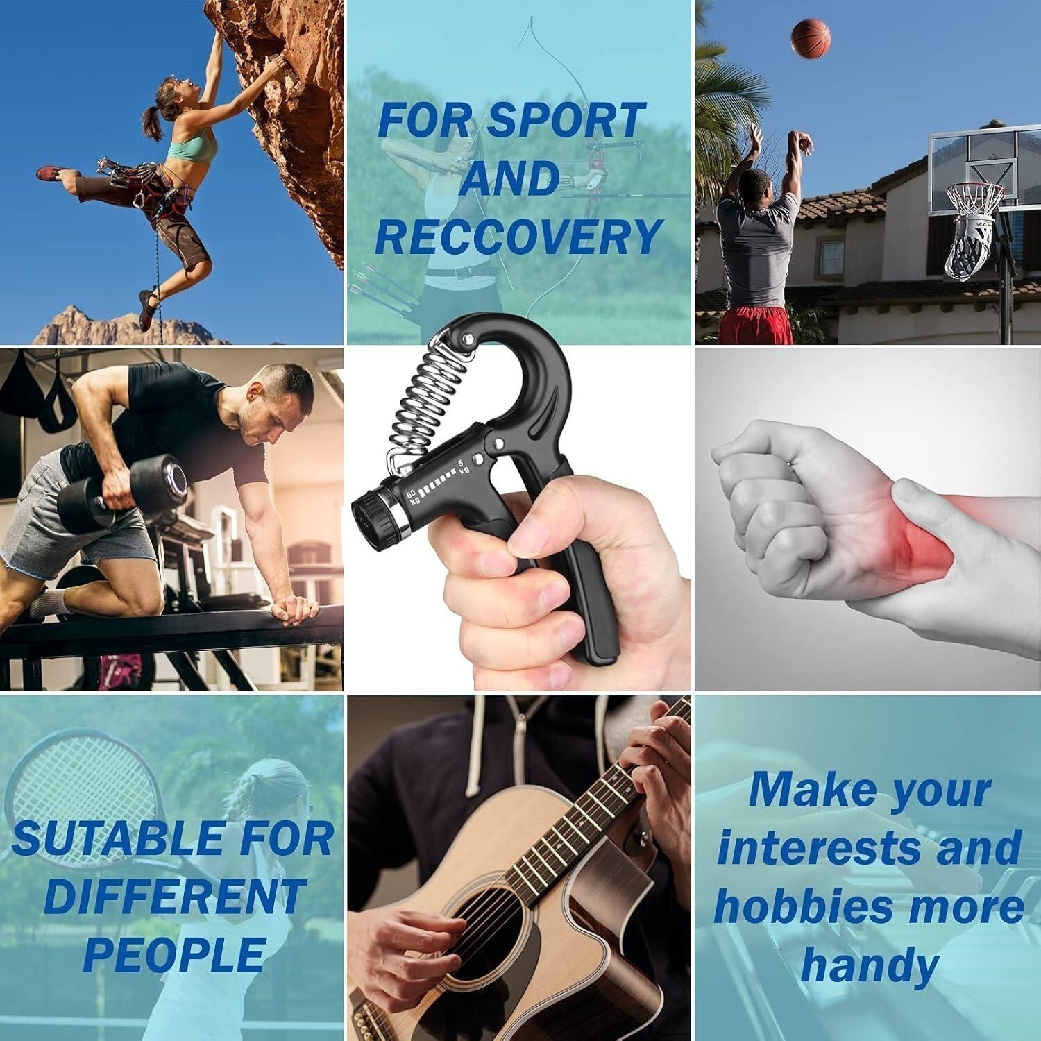Hand Grip Strengthener Forearm Power Trainer Kit - 5 Pack Adjustable Resistance