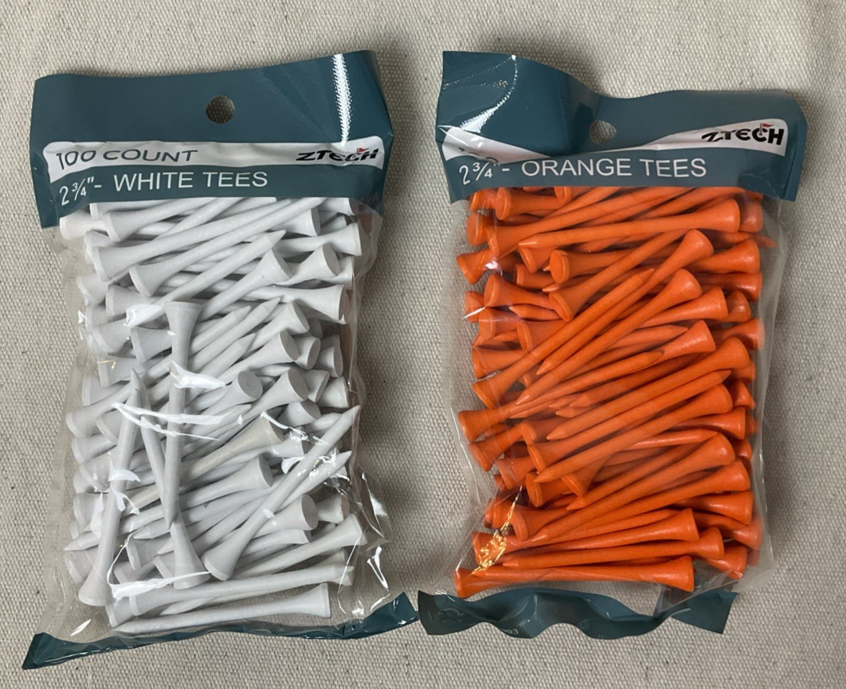 NEW ZTech Golf Step Tees 2¾" Wooden Orange white  2 packs of 100 each