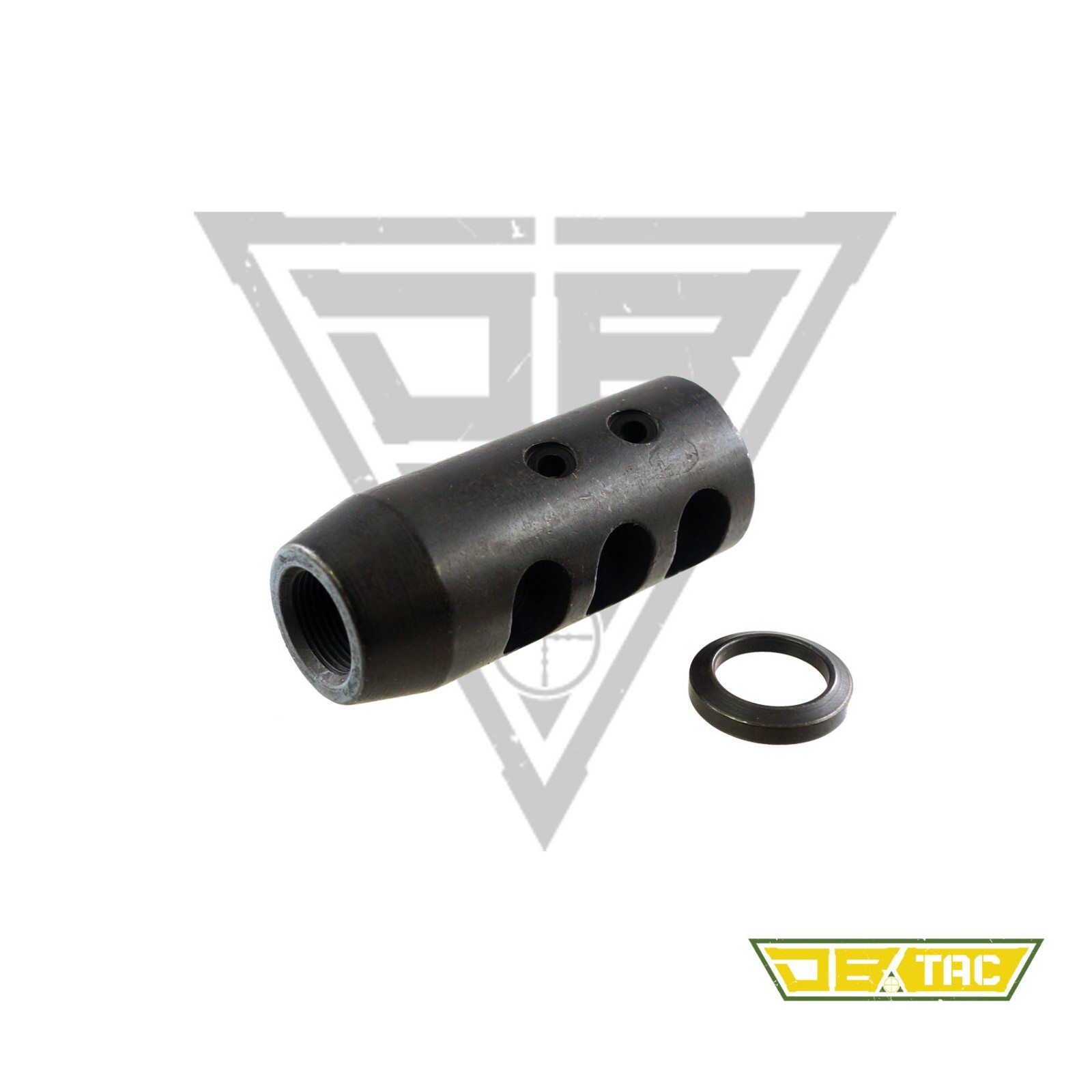 Black Steel 1/2x28 TPI Thread Muzzle Brake For .22LR/5.56 w/ Crush Washer