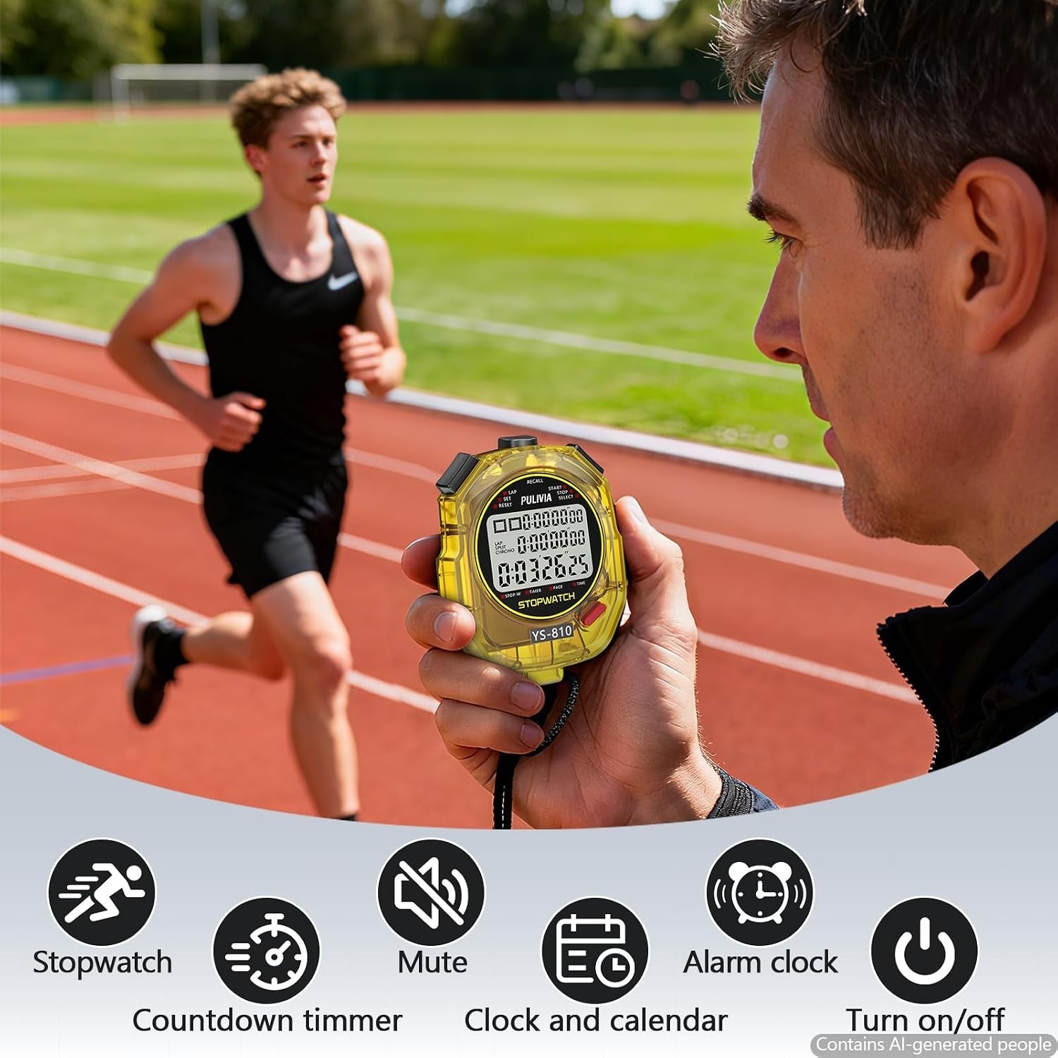 Durable Stopwatch with Countdown, Memory Functions & 3-Row Display for Sports