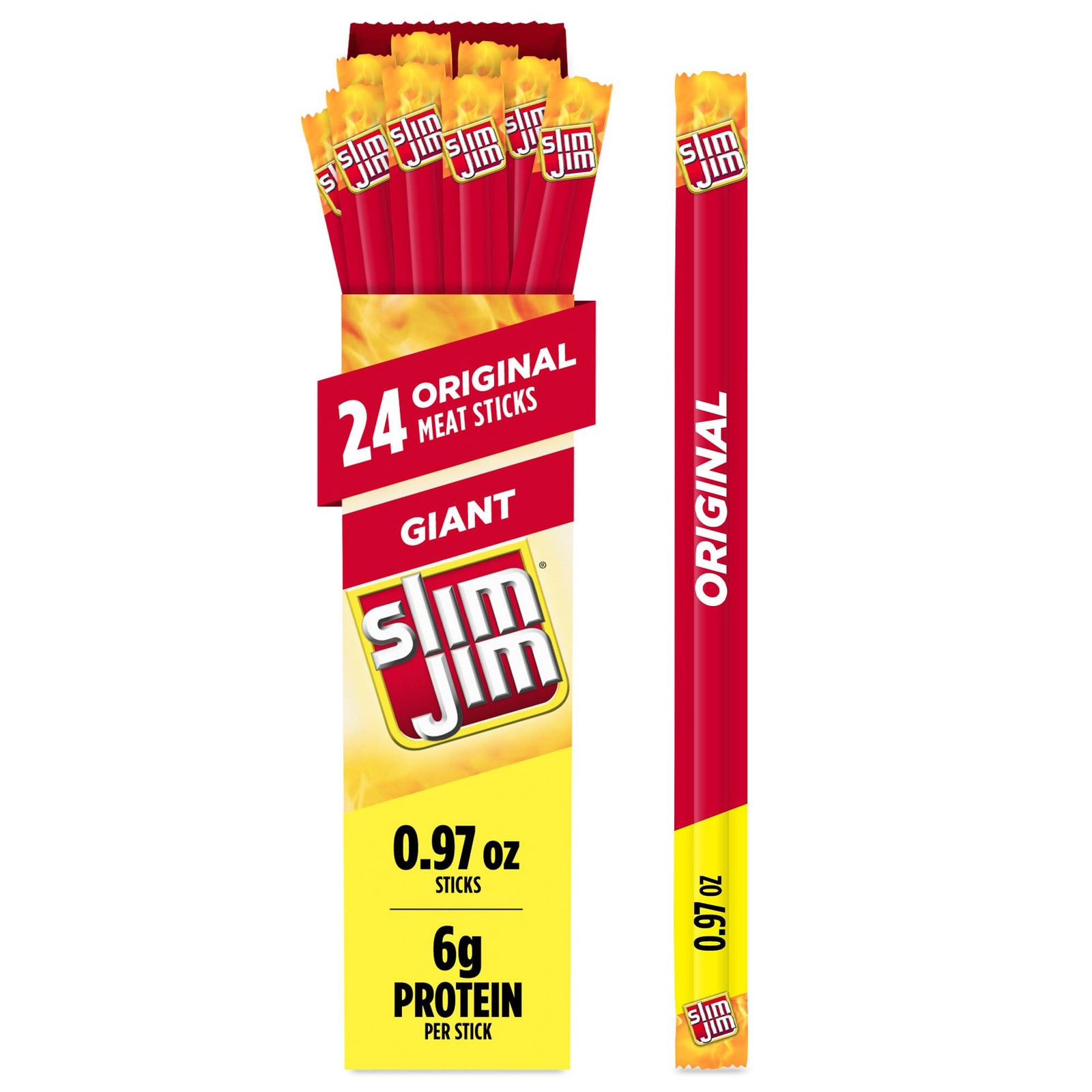 Slim Jim Giant Smoked Meat Sticks, Original 0.97 Ounce (Pack of 24),