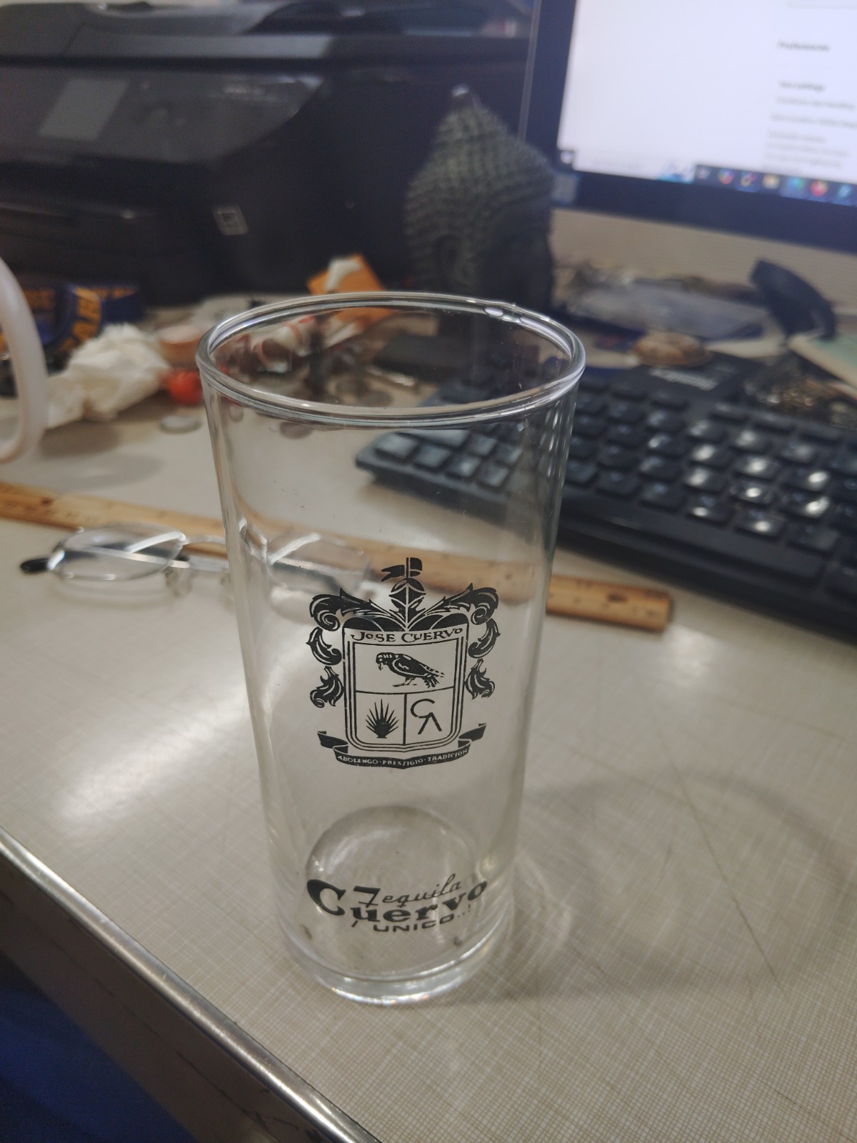 Jose Cuervo Tequila Unico 5 1/4" High Ball Style GLASS Logo Coat of Arms Design
