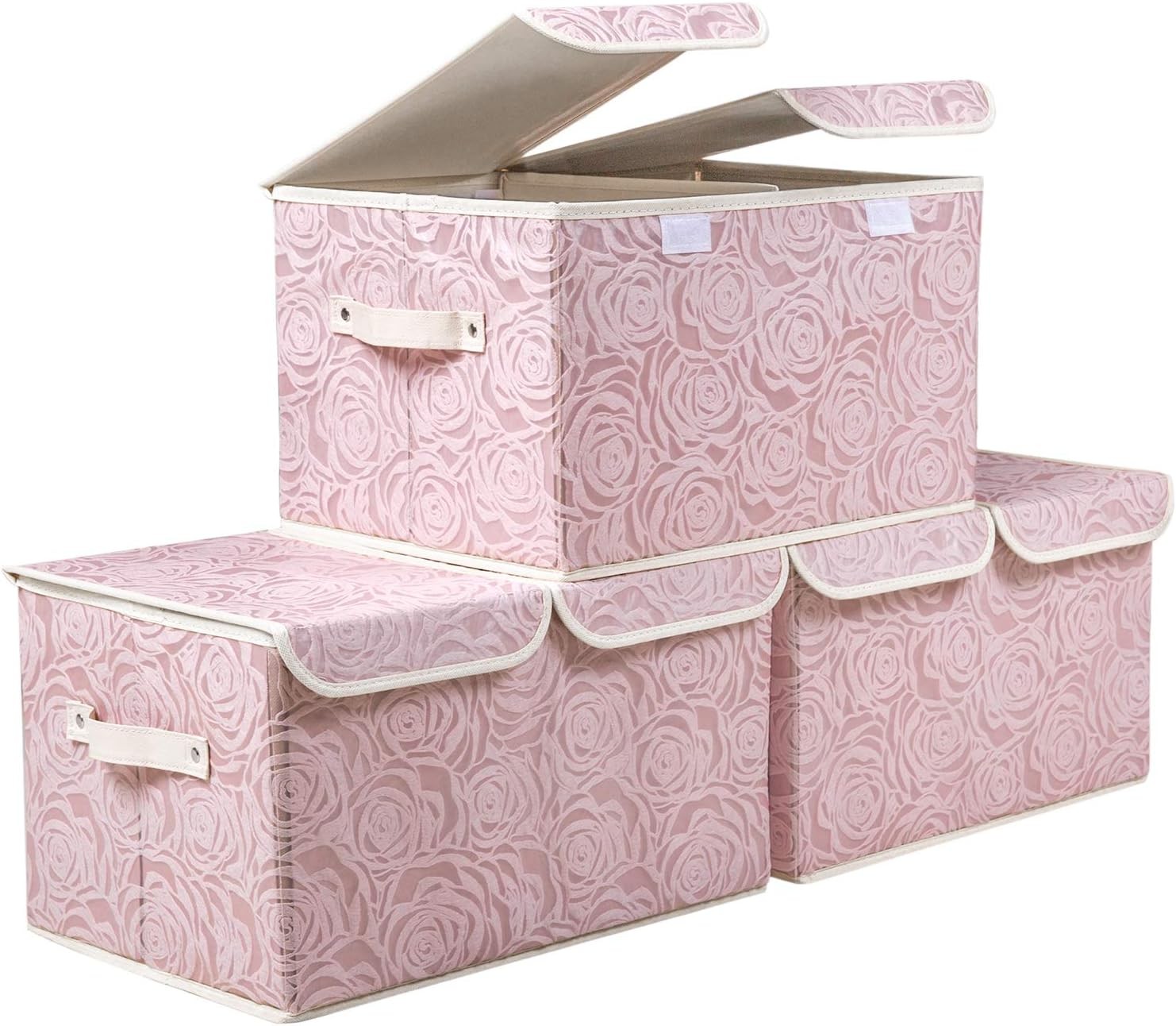 Stackable Storage Boxes W/ Lids [5-Pack] Fabric Decorative Storage Bins Cubes