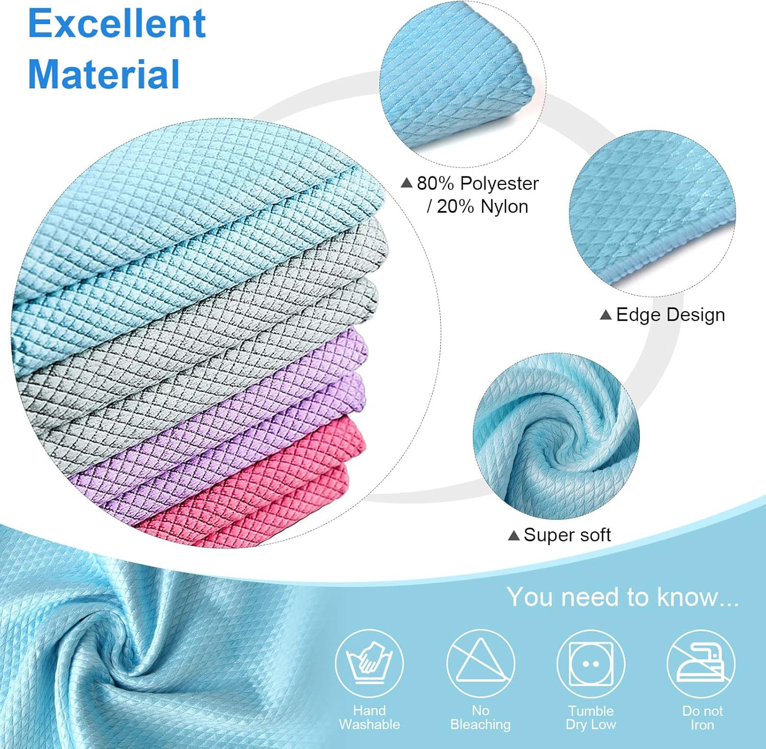 Microfiber Glass Cleaning Cloth, Multi-Functional Reusable Lint Free Cloths, Sta