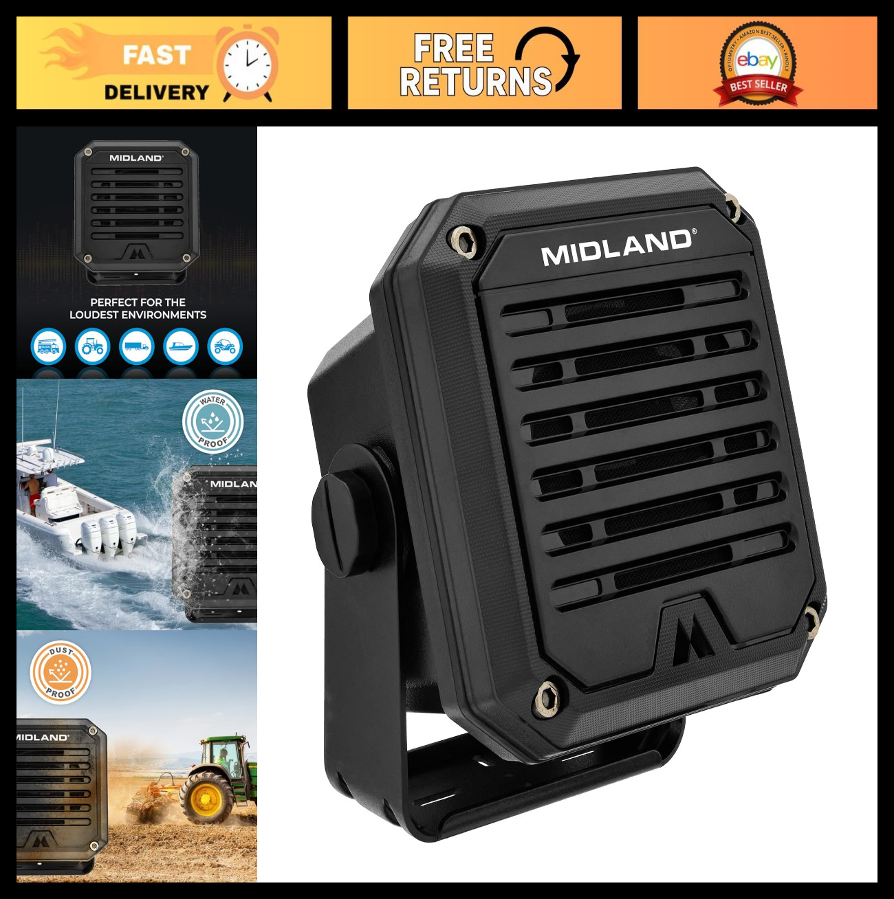 Heavy-Duty 20W External Speaker with Swivel Base for CB & MXT Radios - Waterproo