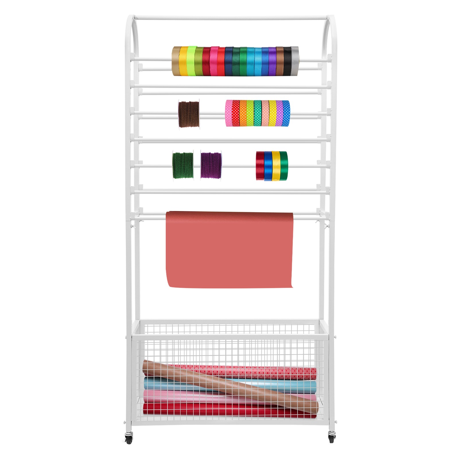 Double-Sided Ribbon Holder, White Ribbon Organizer, Ribbon Storage Display Rack