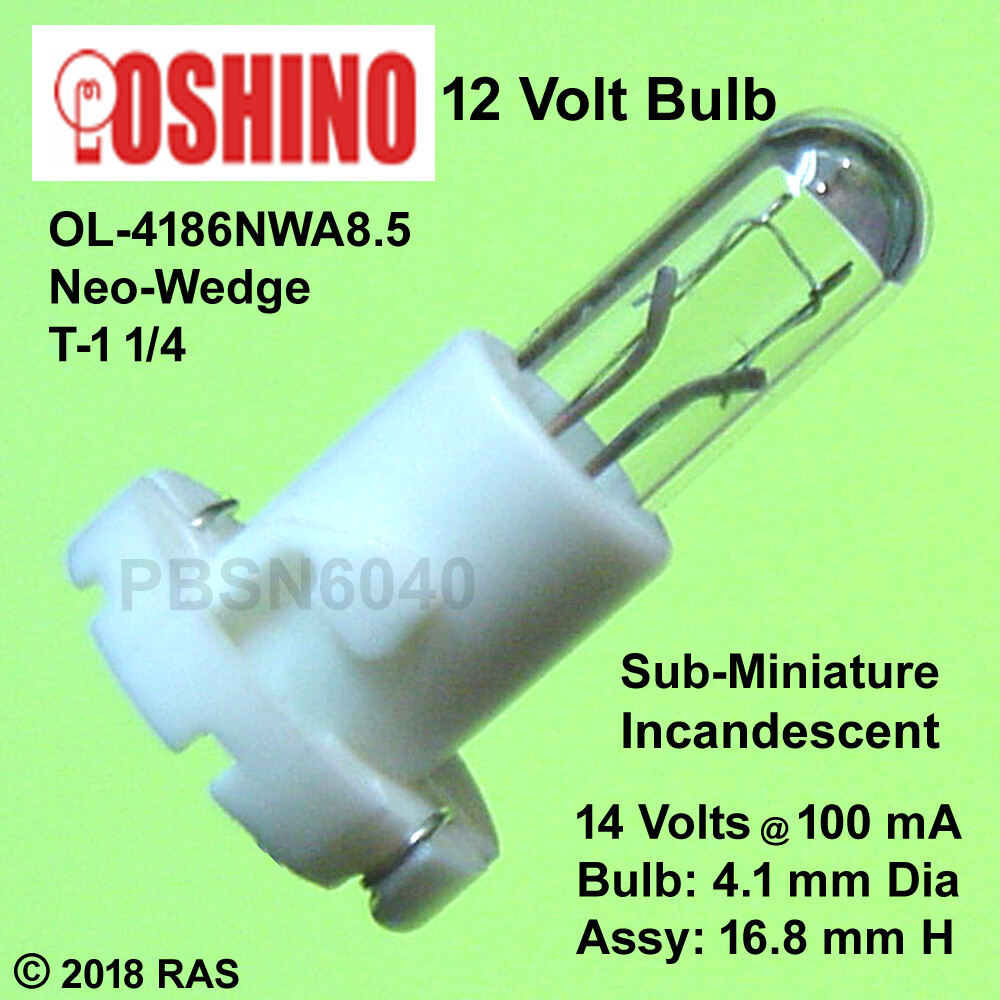 (12) Sub-Miniature 12 V Incandescent Bulbs (Size: approx 4 mm Bulb D x 17 mm H)