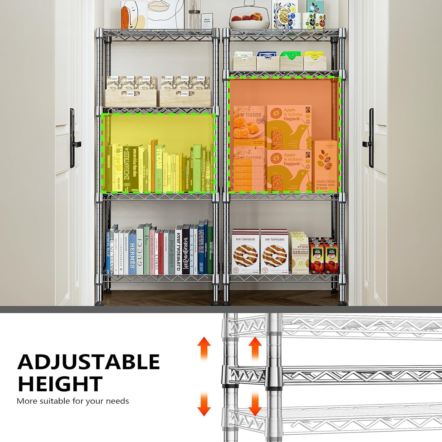 4 Tier Stackable Storage Kitchen Wire Shelves Steel Organizer Pantry Garage Rack