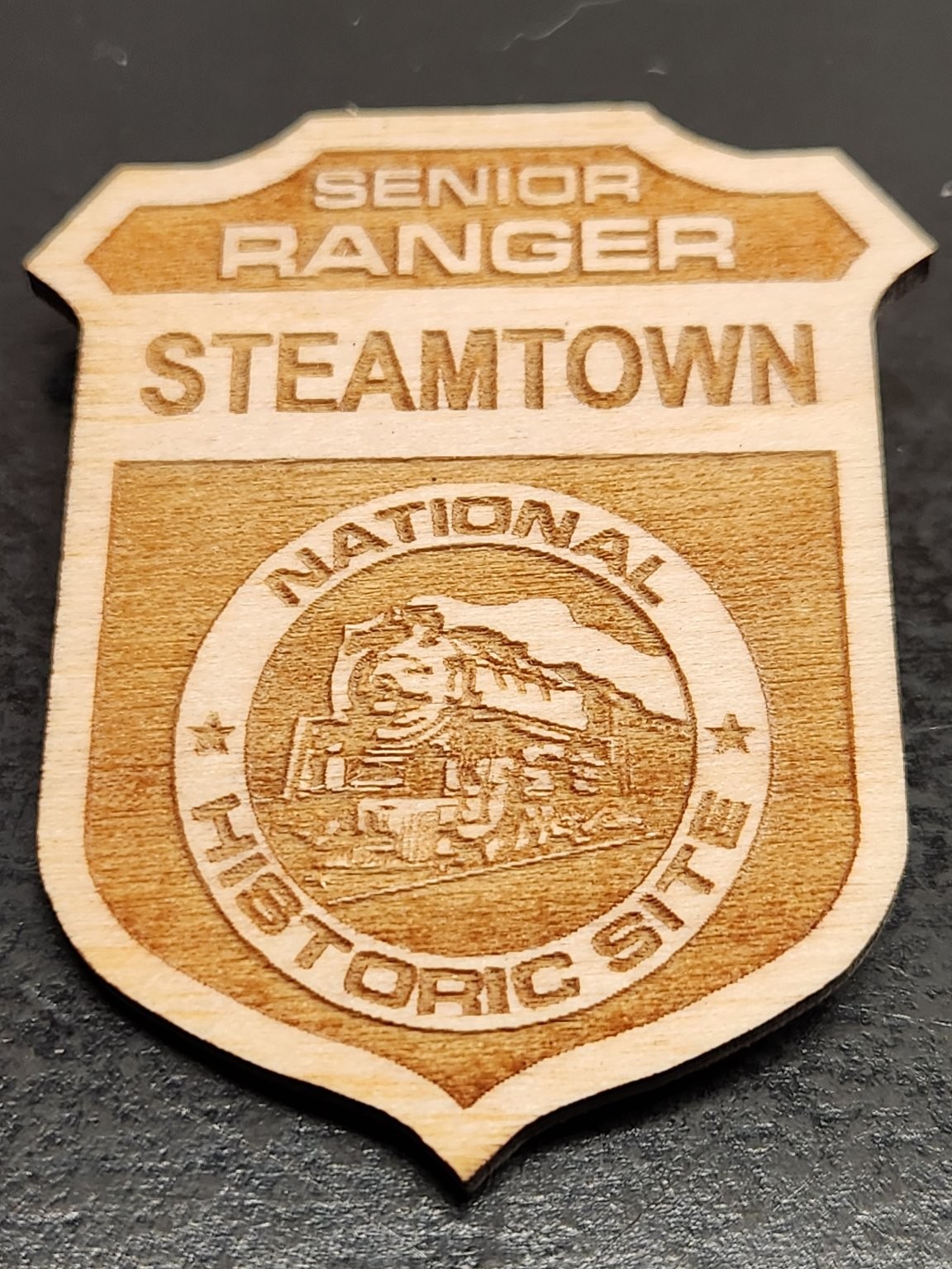 Steamtown National Historic Site Senior Ranger Wood Pin Brooch Train