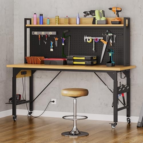 Adjustable Workbench 48in Pegboard 1600lb AC USB Outlet