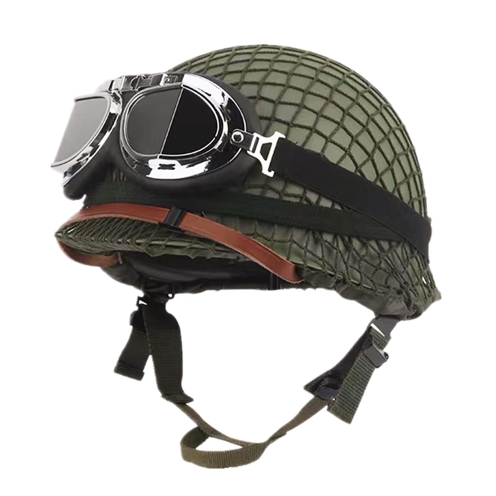 Outdoor Green WW2 US M1 Helmet Steel Field with Net Cover cat Eye Belt and Go...