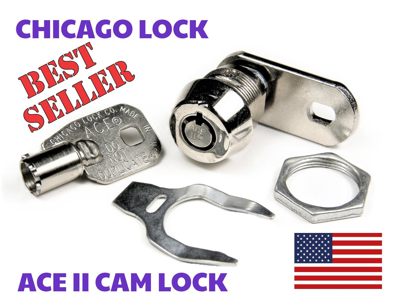 HIGH-QUALITY CHICAGO LOCK UNIVERSAL ACE® CAM LOCK & ONE TUBULAR KEY (1" CAM)