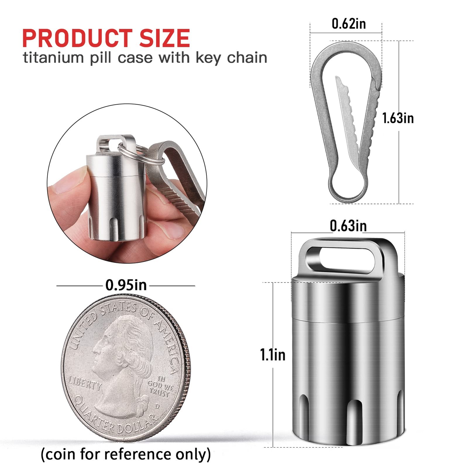 Titanium Small Holder Keychain, Portable Case Waterproof Pocket Container Car...