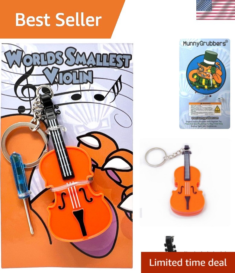 World's Smallest Violin Toy Keychain With Playable Sad Music - Tiny Mini Viol...