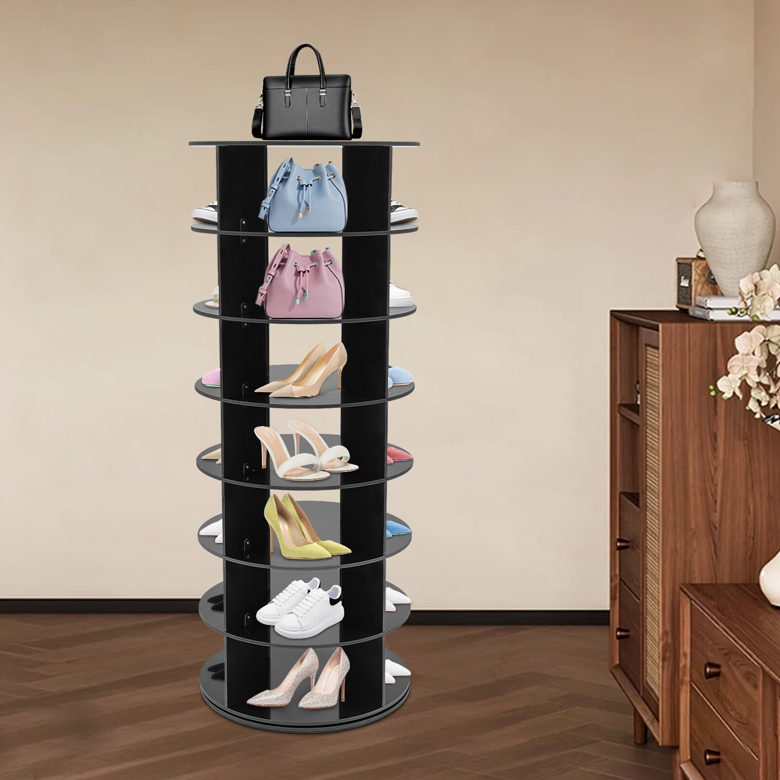 360° Rotating Shoe Rack 7-Tier Spinning Shoe Rack 152cm H Shoe Storage Organizer