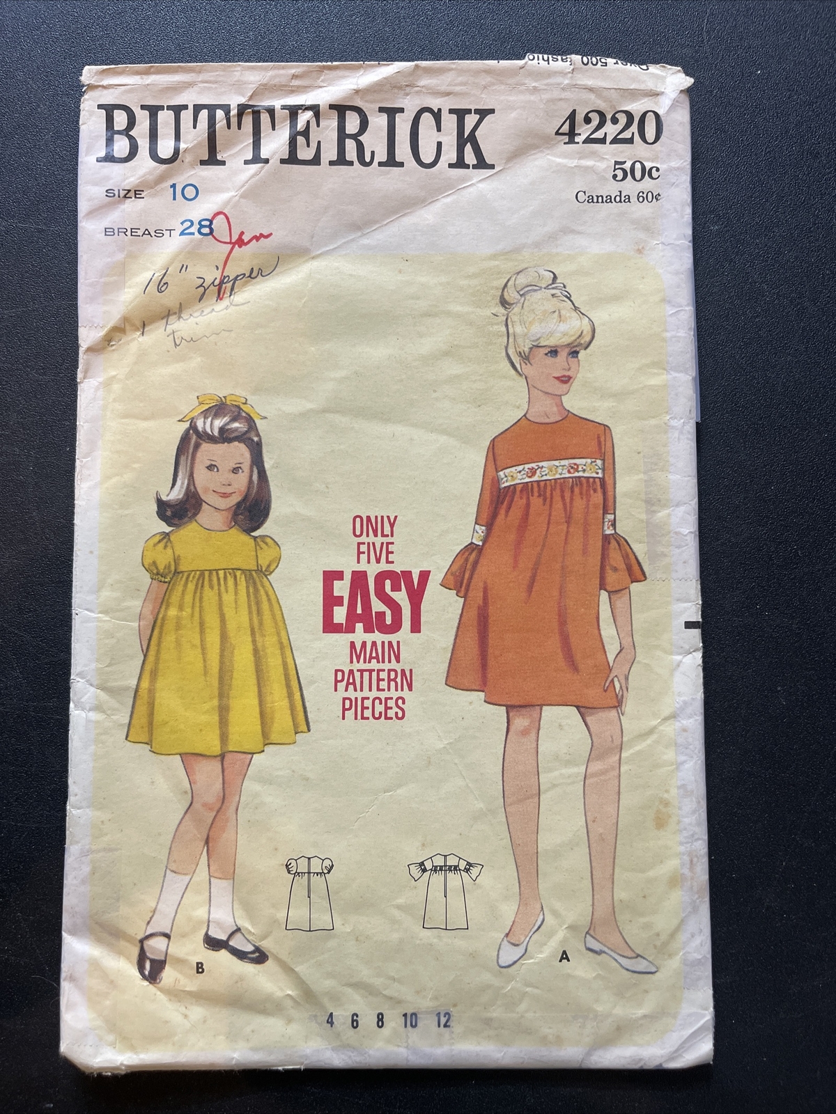 Butterick Sewing Pattern Dress 10 Girls Precut 4220 Vintage One Piece