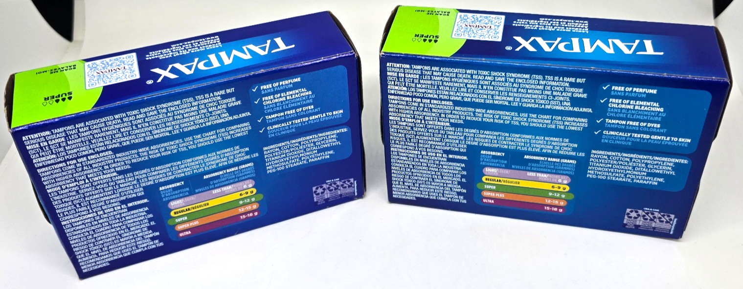 2X Tampax Super Tampons Cardboard Applicator 10 Each Box 20 Total Tampons