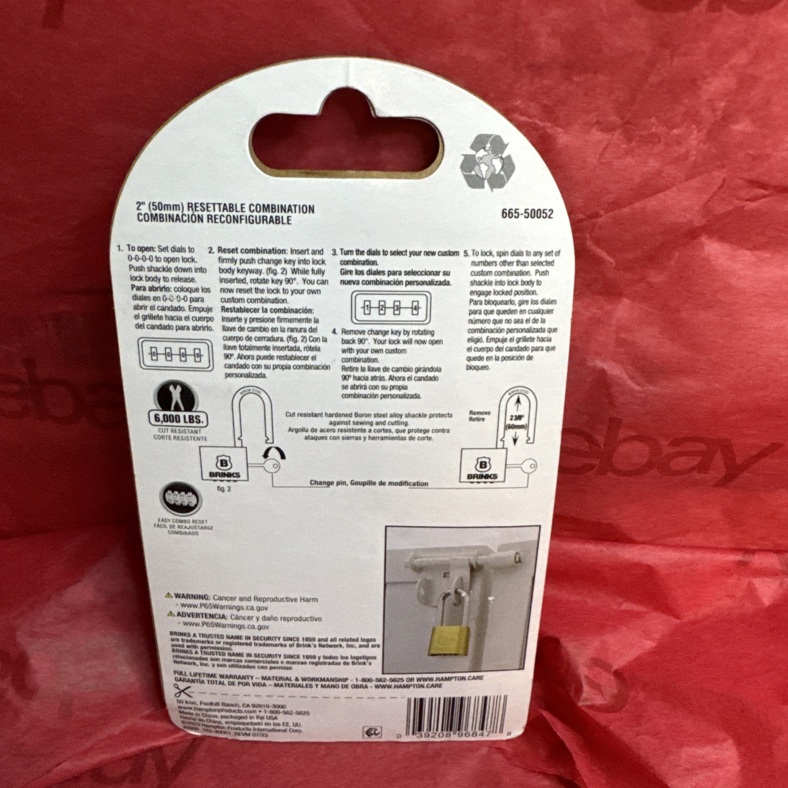 Brinks 665-50052 Combination Lock Resettable 50mm 2" Solid Brass