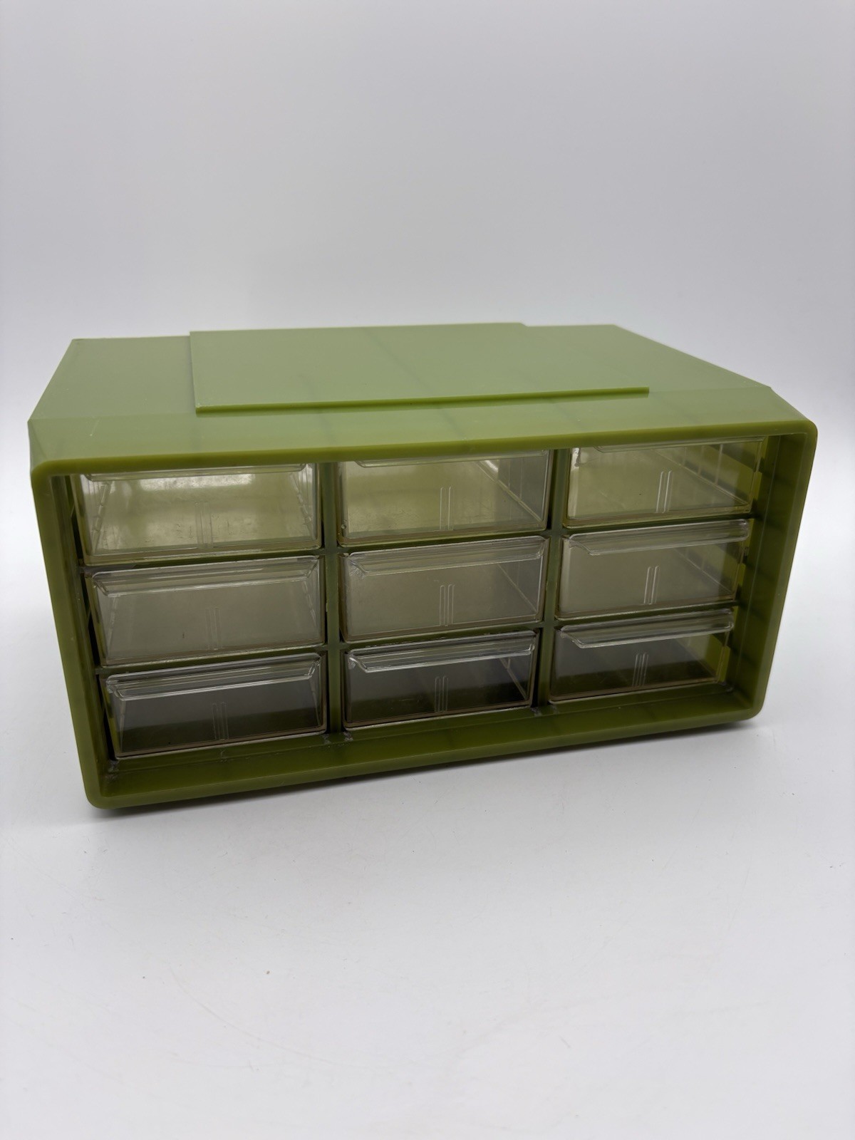 Vintage AKRO-MILS 9 Drawer, Green Small Parts Bolt Bin Organizer, Model 10-309