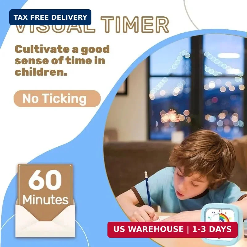 60 Minute Visual Timer for Kids and Adults, Non-Ticking Kids Timer, Visual Count