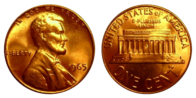1965 P Lincoln Memorial Penny Brilliant Uncirculated (BU) From OBW
