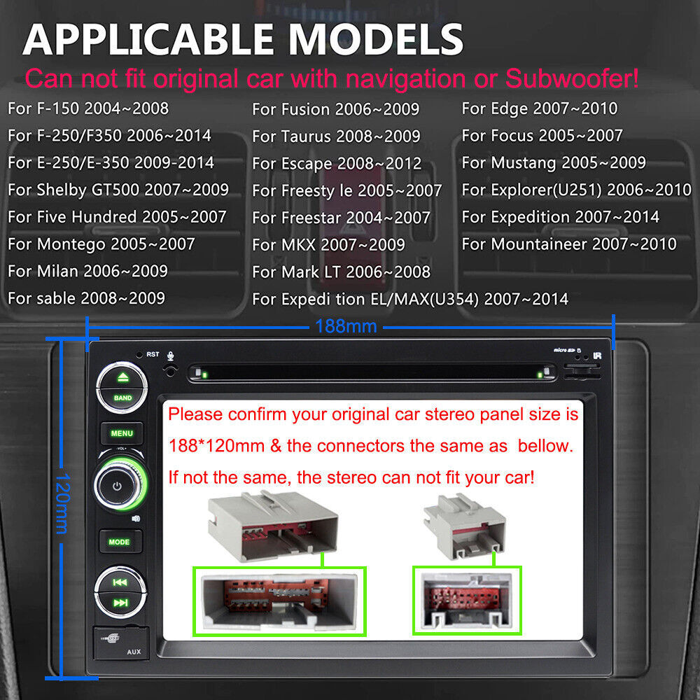 For 2004-2008 Ford F150/250 Car DVD CD Player Stereo Radio with Carplay Back Cam