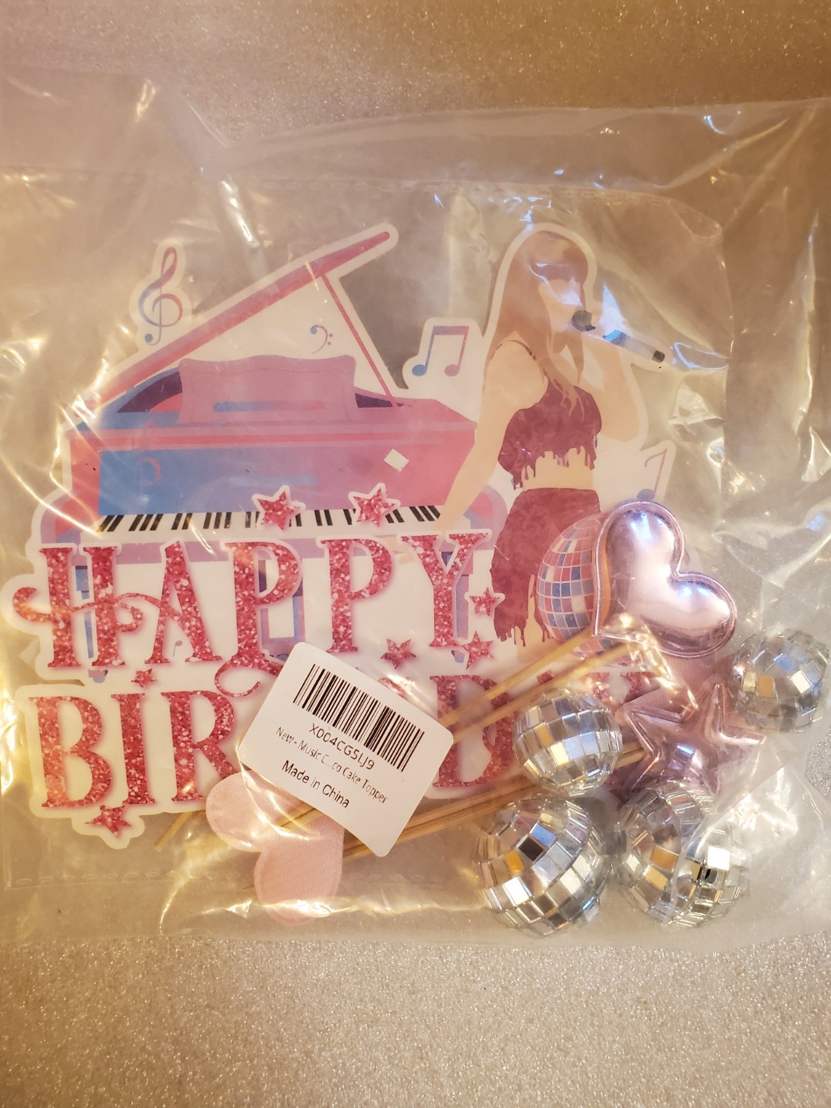 Happy Birthday Taylor Swift Cake or Cupcake Topper Disco Balls