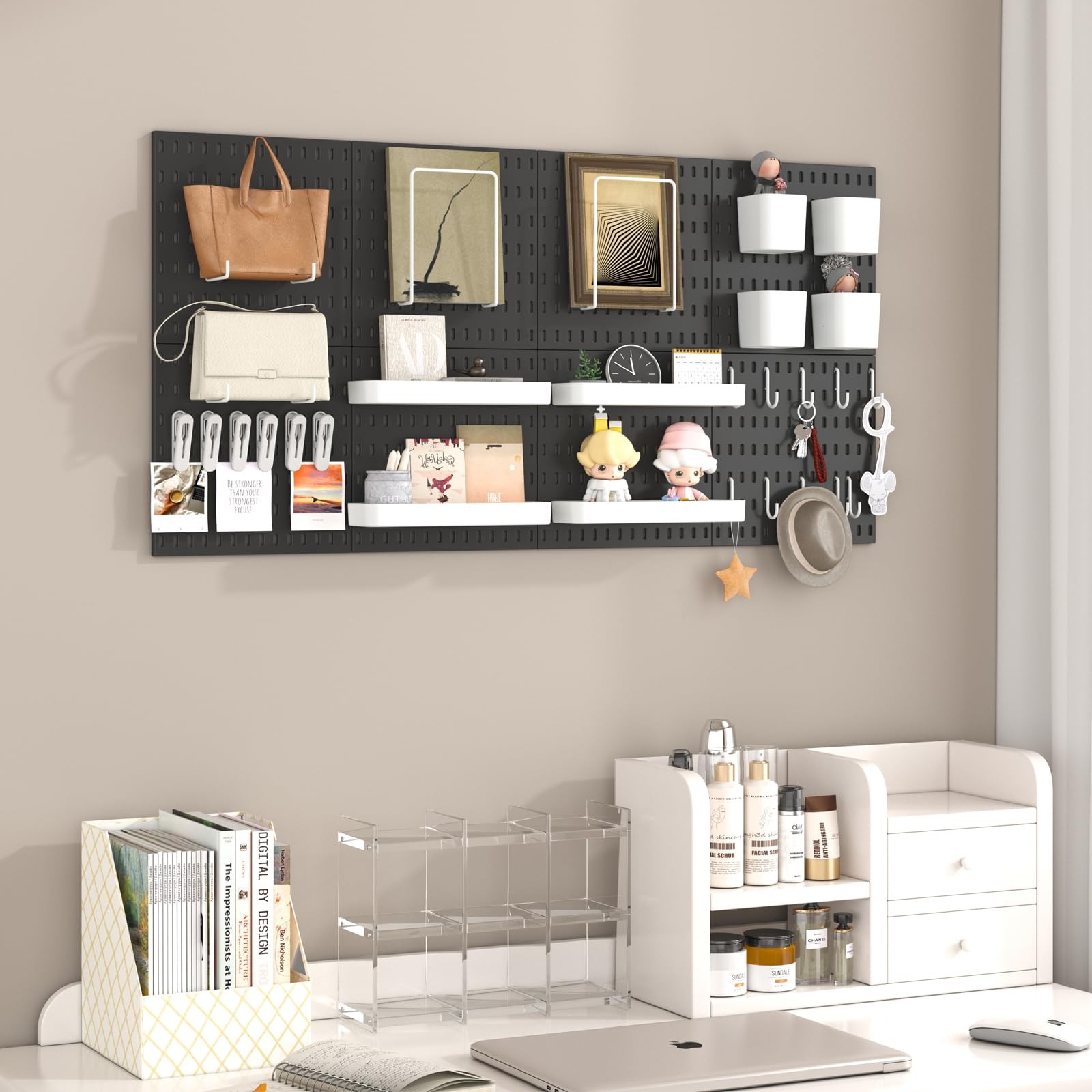 Pegboard Combination Kit, 8 Peg Boards and 30 Accessories Modular Hanging Bla...