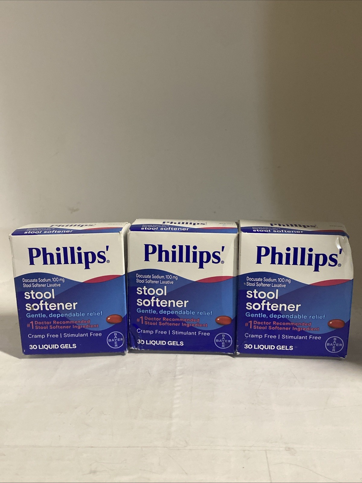 3x Phillips Stool Softener Laxative 100mg Gentle Relief 30ct (90 Total) 4/26