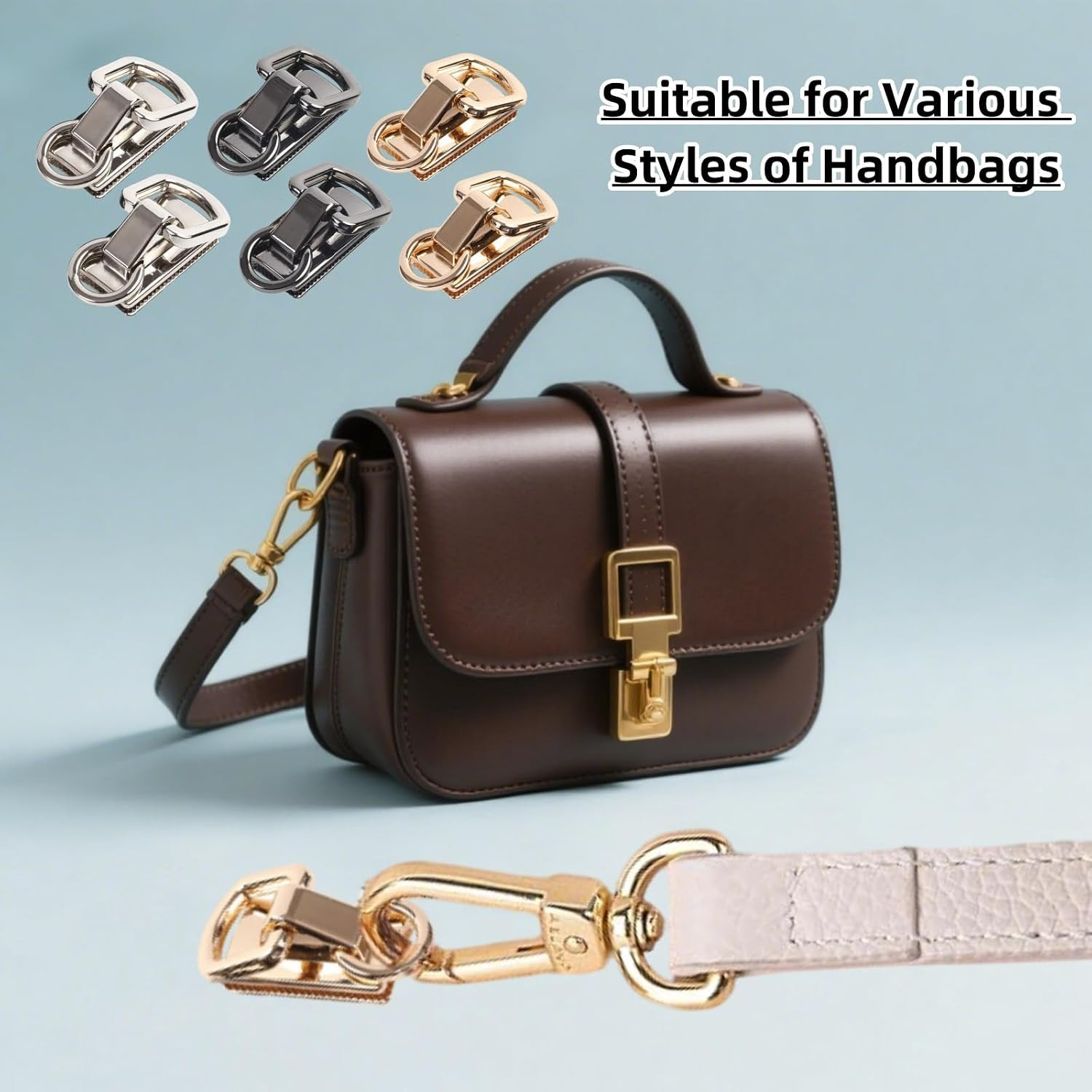 6 Pack Purse Strap Buckle Hardware Metal Side Clips | Strap Connectors for Leath