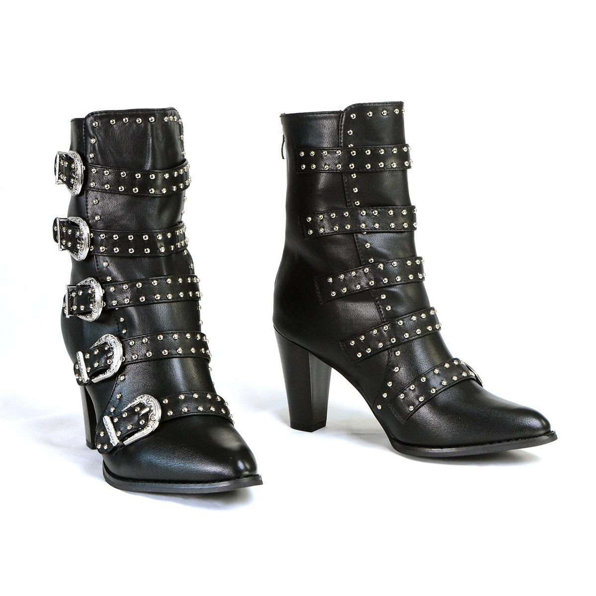 Milwaukee Leather MBL9428 Women's Black Buckle Up Fashion Boots with Studded