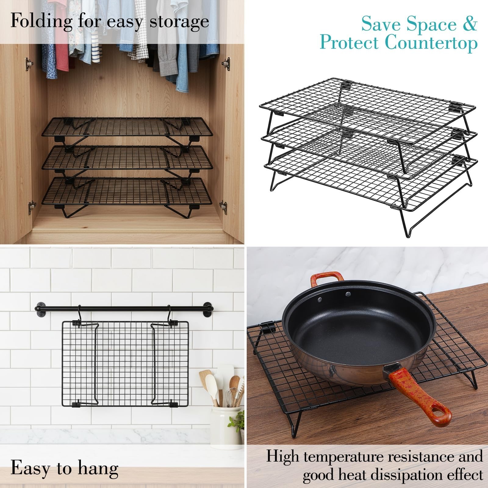Kifmurase 3PCS Stackable Cooling Rack for Baking, 13.3 x 9.3 Inch Carbon Stee...
