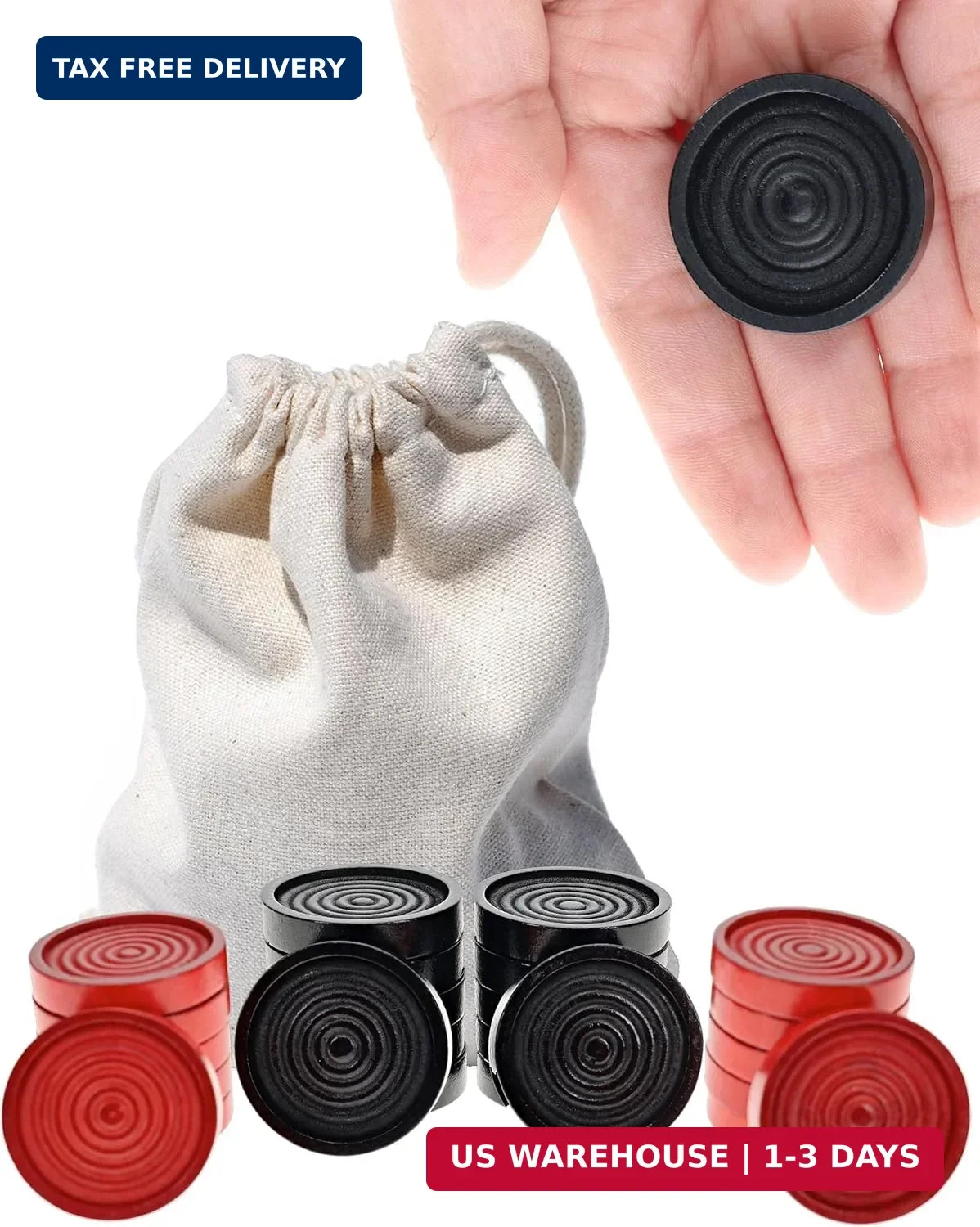 Wooden Checkers Pieces with Drawstring Storage Bag - 24 Checker Pieces Only - Re