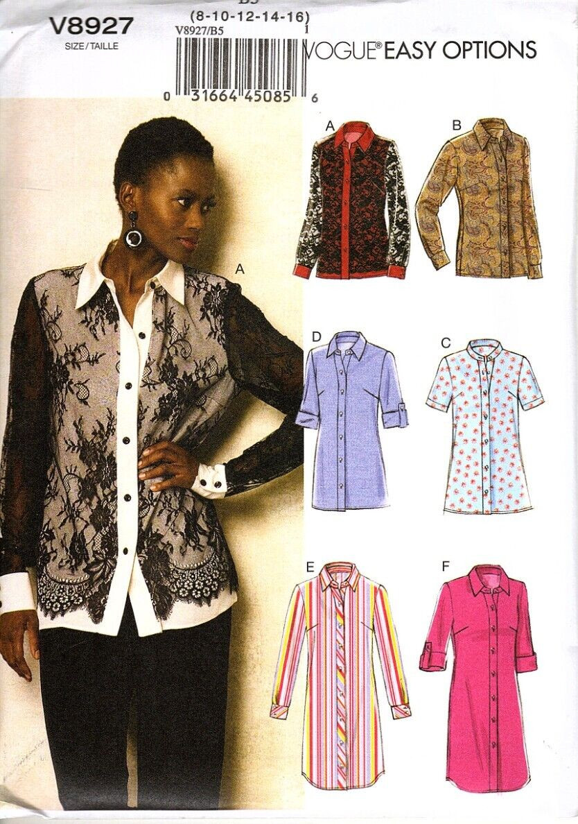 Vogue V8927 Misses 8 to 16 Shirt, Top, Blouse, Tunic Uncut Sewing Pattern 2021