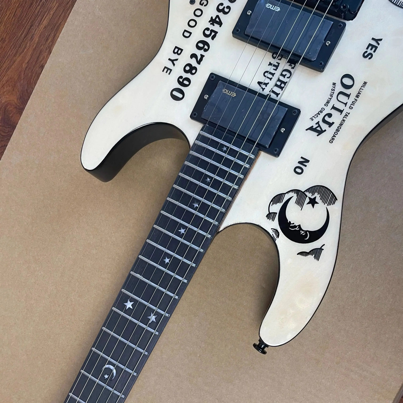 22 Frets Themed Beige Electric Guitar with Moon Star Design Fingerboard