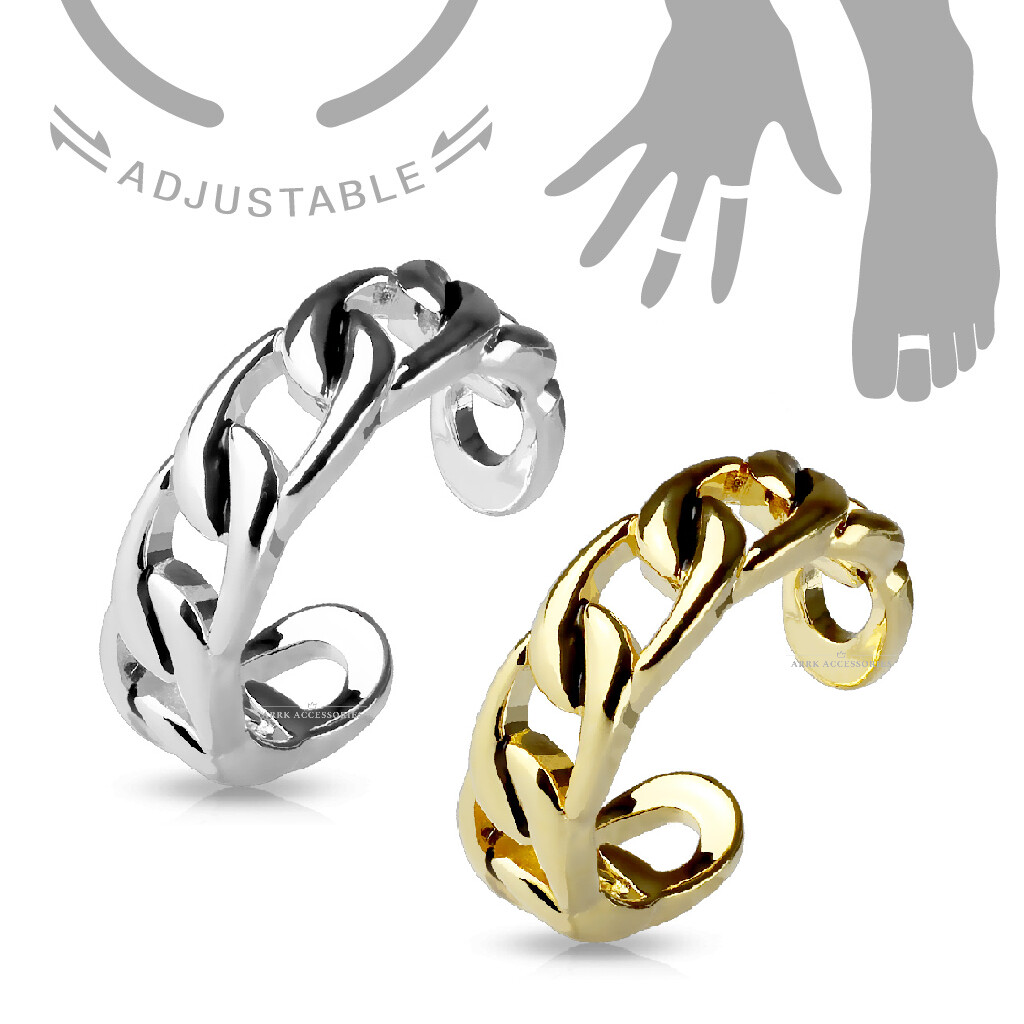 Toe Ring Linked Chain Adjustable Open Midi Finger Knuckle Thumb Stacking Band