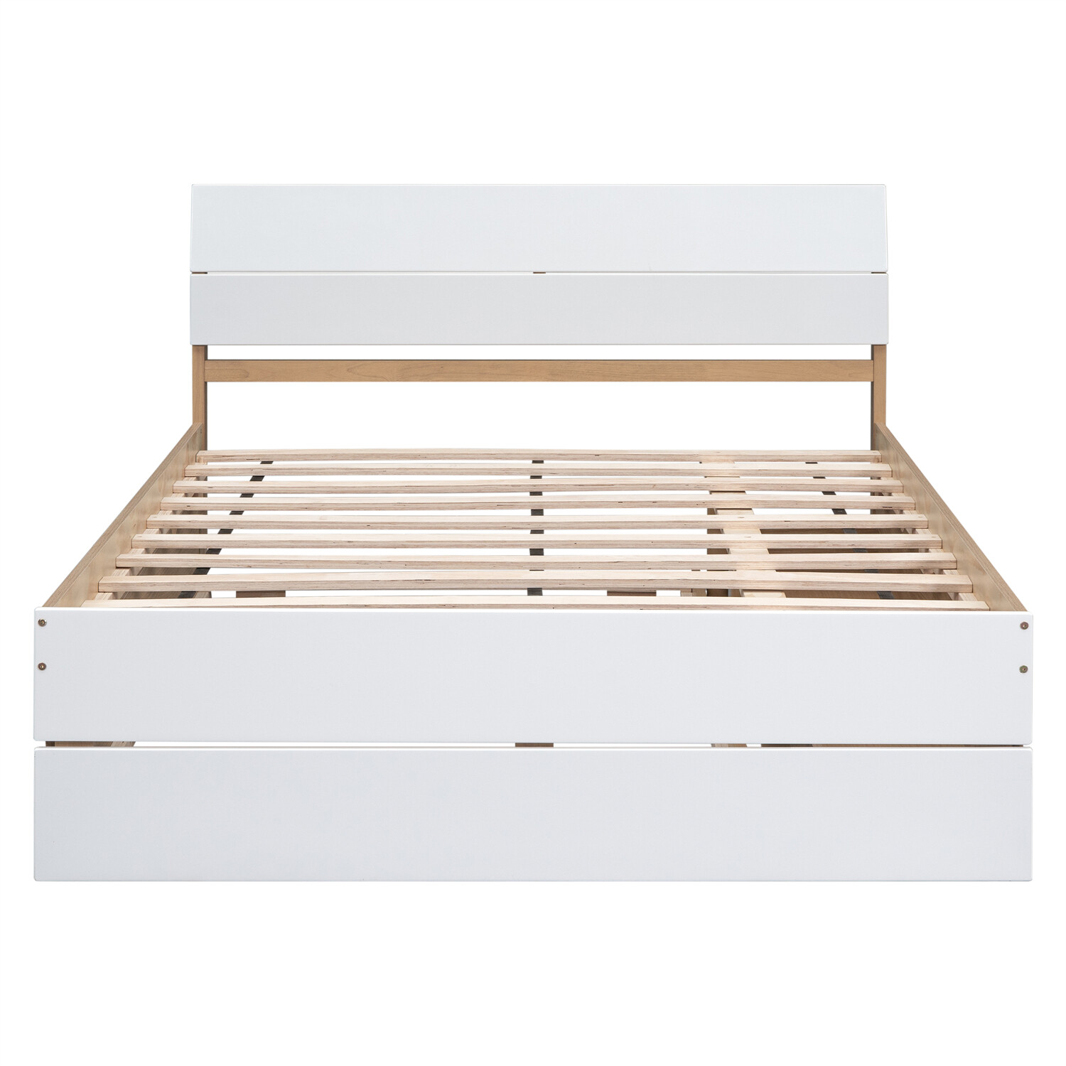 Full Size Bed Frame Wooden Platform Bed Frame w/Twin Size Trundle and 2 Drawers