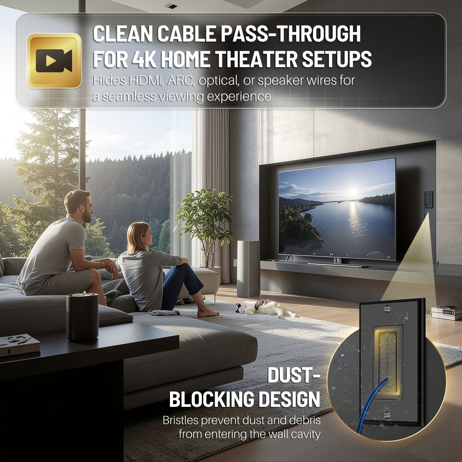 Brush Wall Plate with Mounting Bracket Kit (2 Pack) Single Gang Entry Access