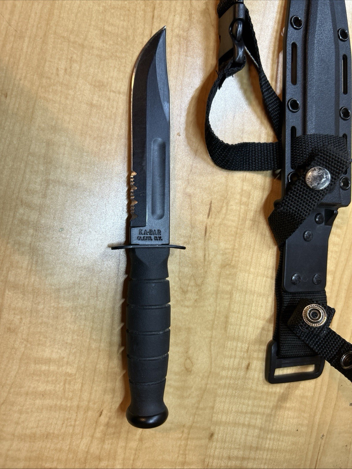 KABAR 1211 Partially Serrated With Sheath, Rare USA Stamped (See Description)