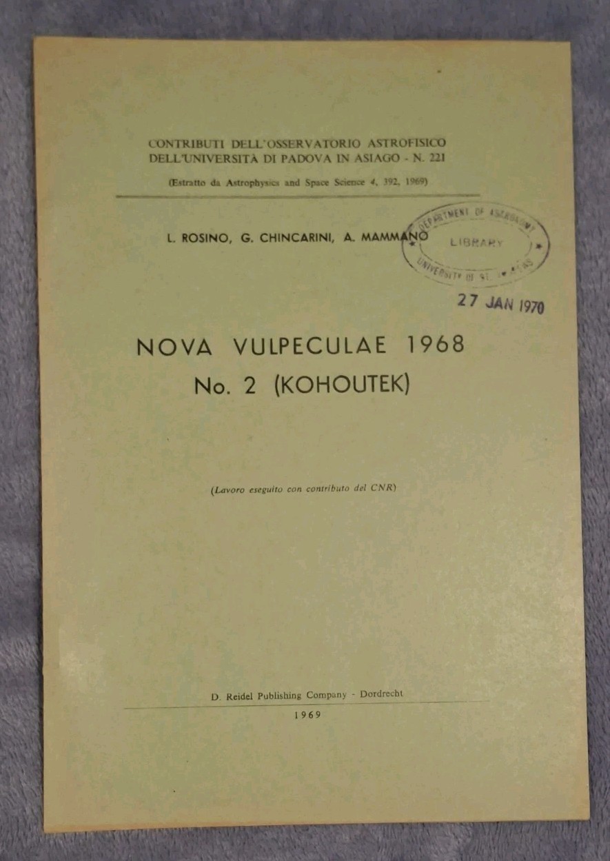 Nova Vulpeculae 1968 No. 2 Kohoutek Astrophysics Paper Rosino Chincarini Mammano