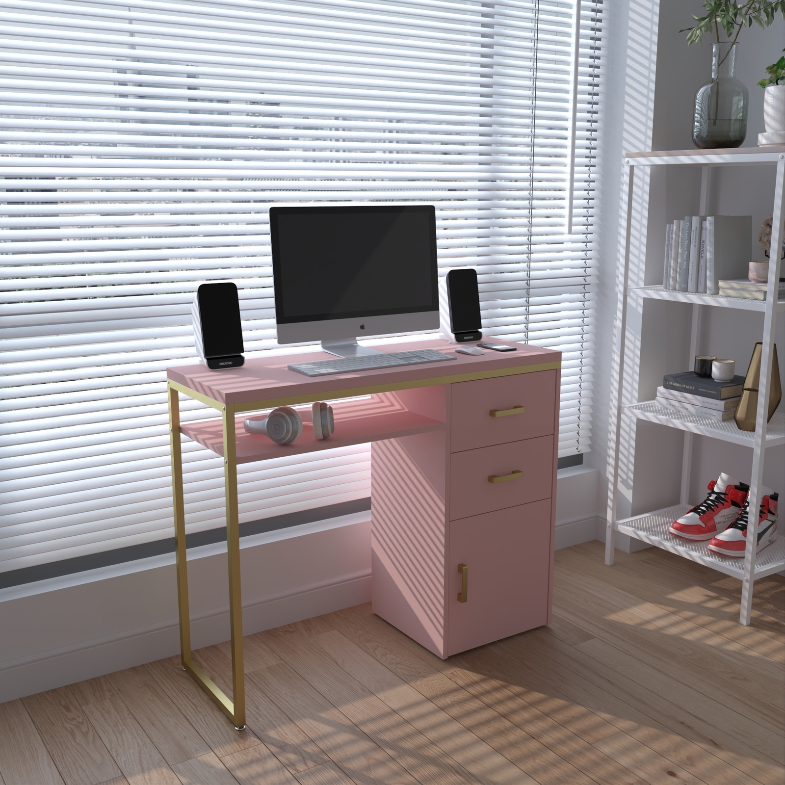 Offic Desk Makeup Dressing Station with Storage Cabinet with Drawers Salon Home