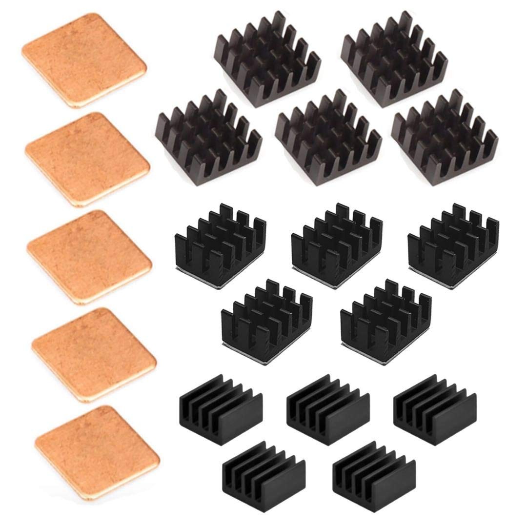 Easycargo 20pcs Raspberry Pi 4 Heatsink Kit Aluminum + Copper + Black (20pcs)