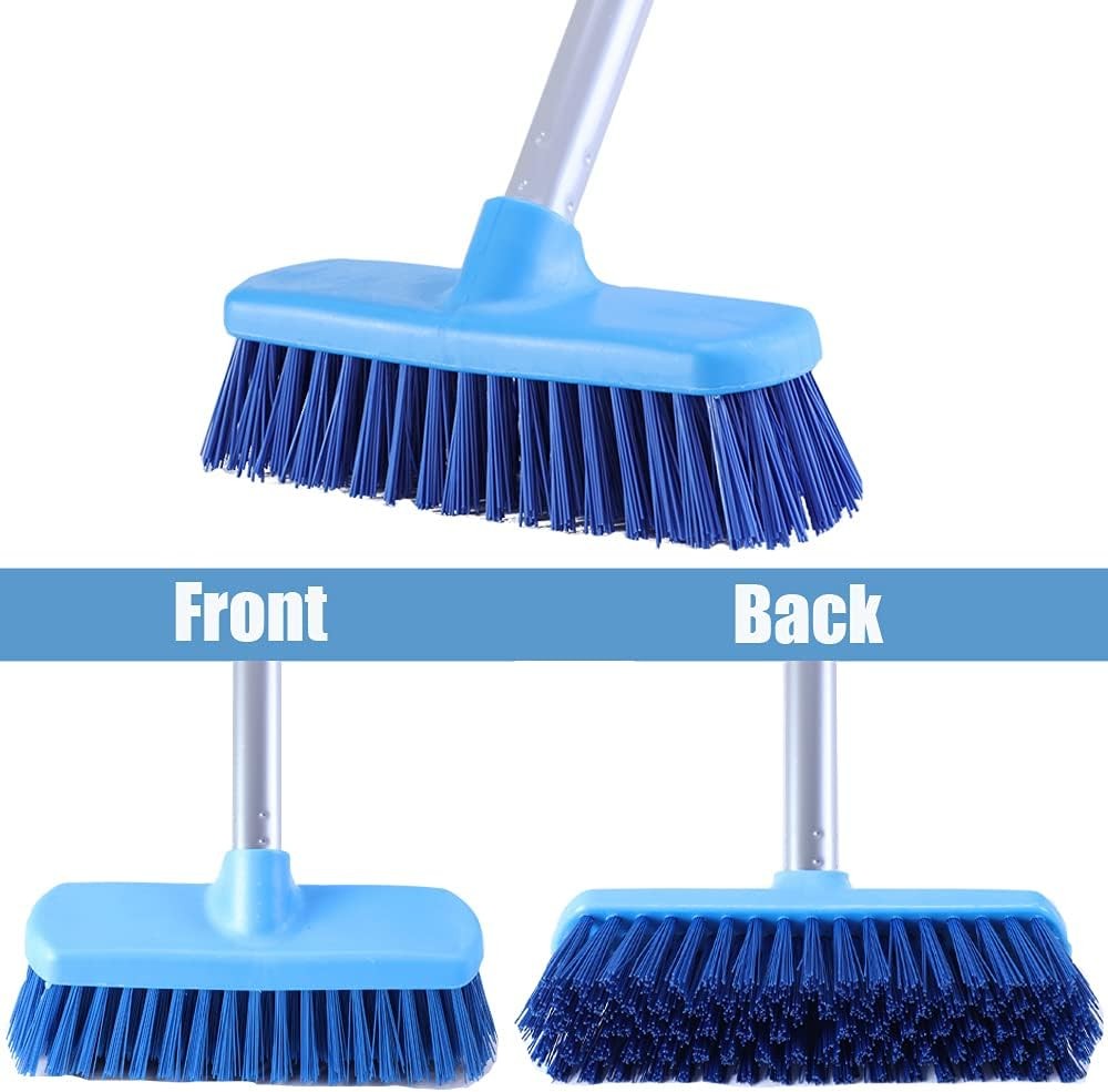 Deck Brush with Long Handle - Floor Scrub Brushes for Cleaning Shower, Blue