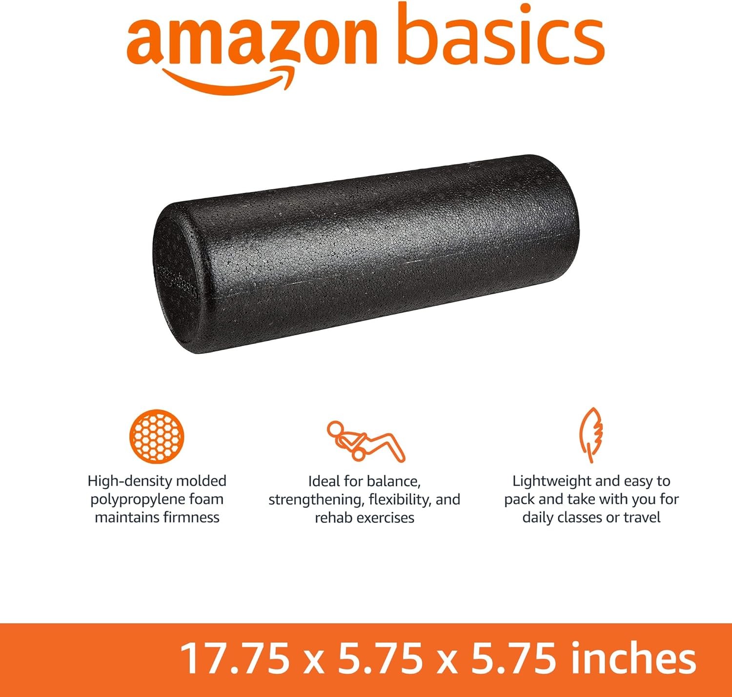 Amazon Basics High-Density Foam Roller - 18 Inch Black - Exercise & Recovery