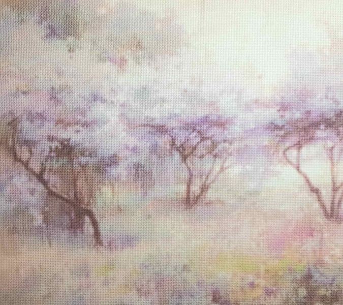 Lavender Valley Designer Printed AIDA Fabric. Canvas for embroidery with an a...
